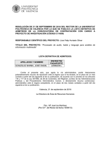Lista definitiva de admitidos - UPV Universitat Politècnica de València