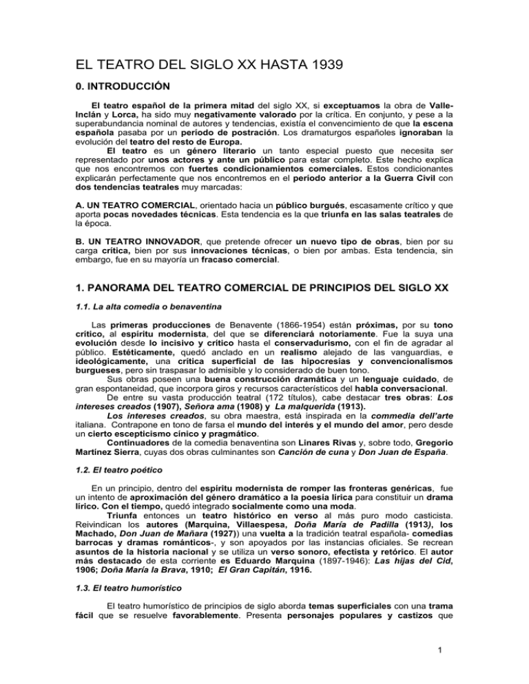 EL TEATRO DE LA PRIMERA MITAD DEL SIGLO XX