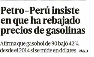 Petro- Perú insiste en que ha rebajado precios de gasolinas