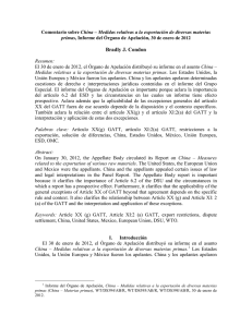 Medidas relativas a la exportacion de diversas materias primas