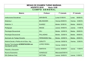 MESAS DE EXAMEN TURNO MAÑANA AGOSTO 2016 Hora: 8.00