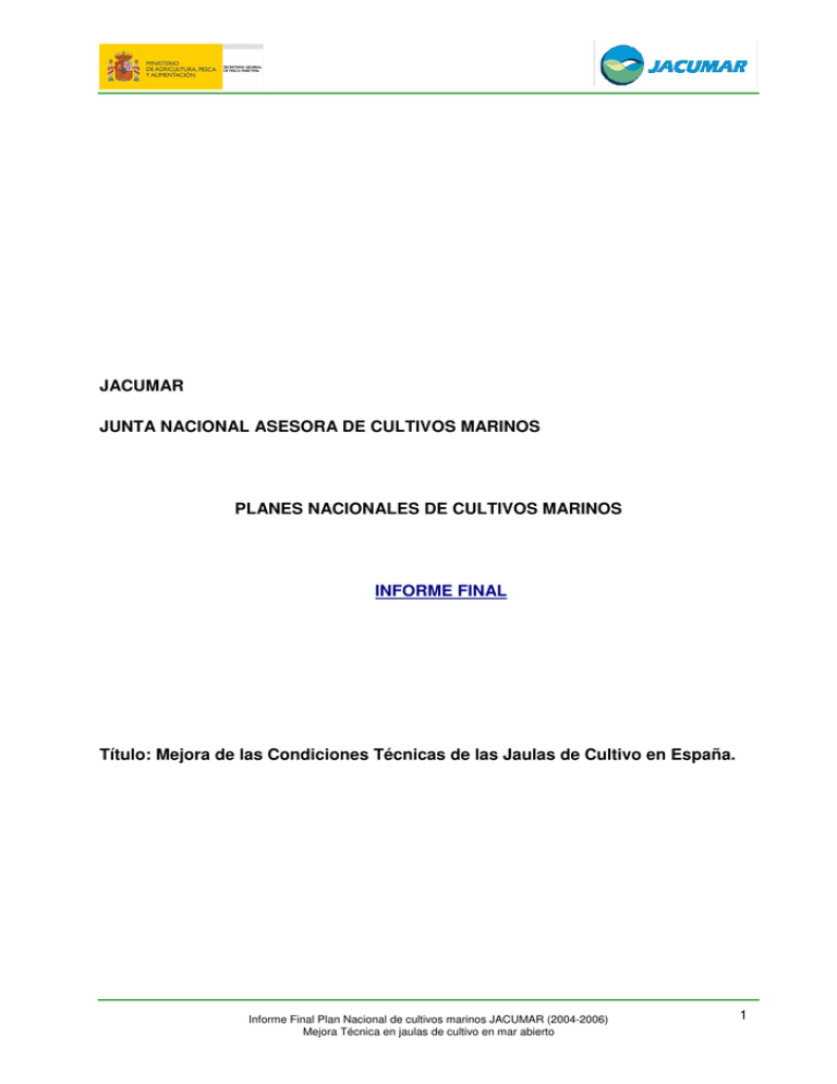 JACUMAR JUNTA NACIONAL ASESORA DE CULTIVOS MARINOS