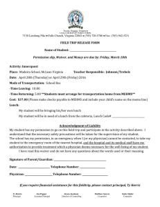 FIELD TRIP RELEASE FORM Name of Student