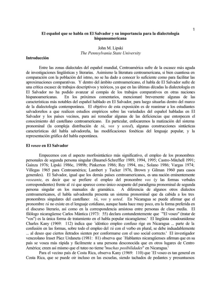 1 El español que se habla en El Salvador y su 1 El español que se habla en El Salvador y su