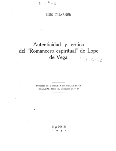 Autenticidad y crítica Romancero espiritual" de Lope de Vega