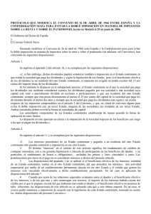 Protocolo CDI España y Suiza - Ministerio de Hacienda y