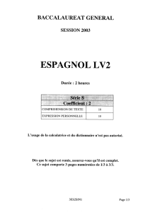 Sujet officiel complet du bac S Espagnol LV2 2003