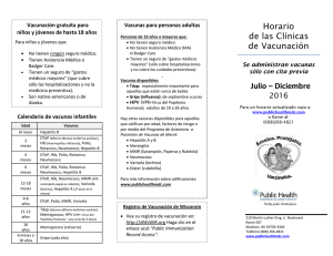 Horario de las Clínicas de Vacunación Julio – Diciembre