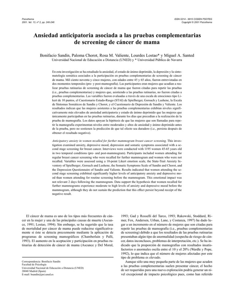 Ansiedad Anticipatoria Asociada A Las Pruebas Complementarias De