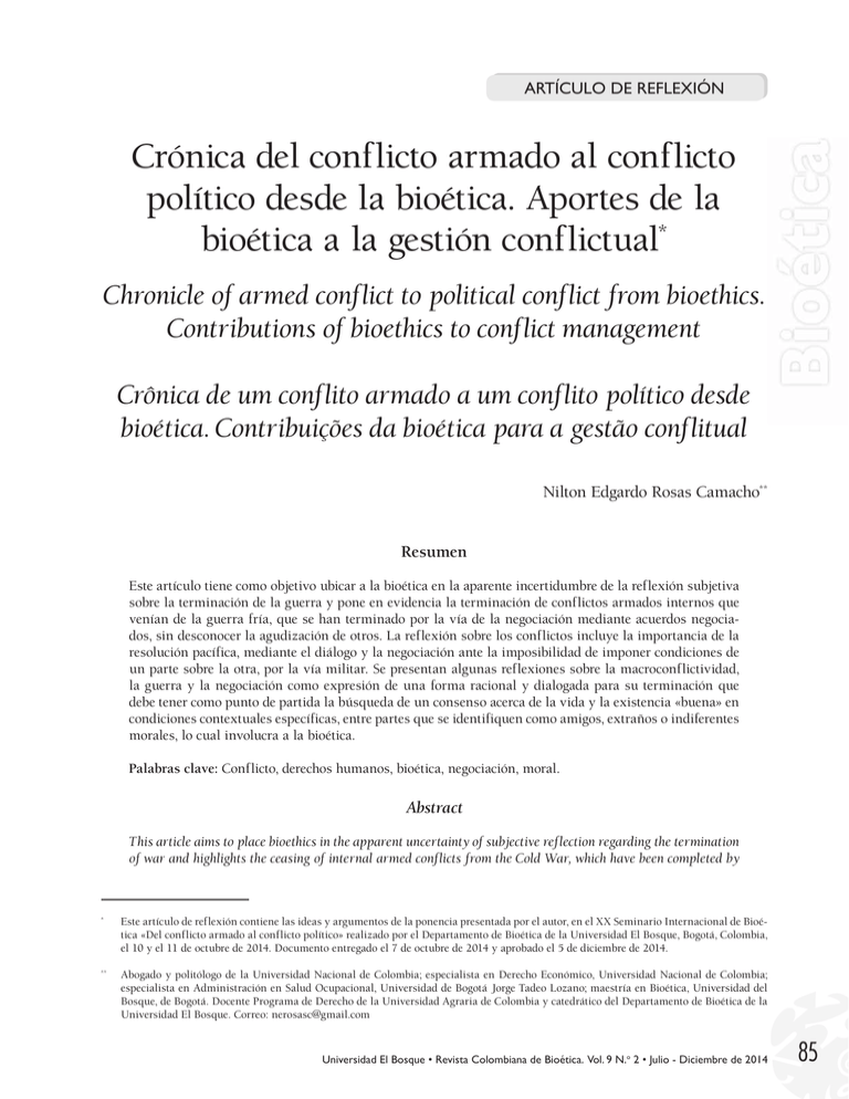 Crónica Del Conflicto Armado Al Conflicto Político Desde La Bioética 2515