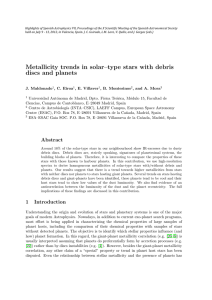 Metallicity trends in solar–type stars with debris discs and planets