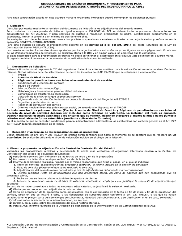 AM 27/2012 - Contratación Centralizada. Conecta Centralización.