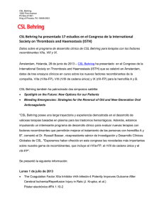 CSL Behring ha presentado 17 estudios en el Congreso de la