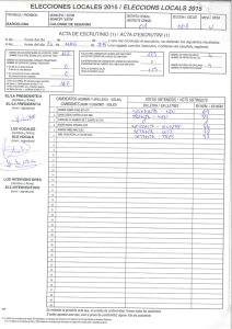 Acta d`escrutini de les eleccions municipals 2015 a Calonge de