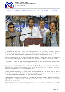 Ratifica la FARC disposición de firmar tregua por fin de año