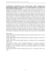 suspension indefinida del trabajador como correccion disciplinaria