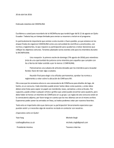 20 de abril de 2016 Estimado miembro de COMFAUNA Escribimos