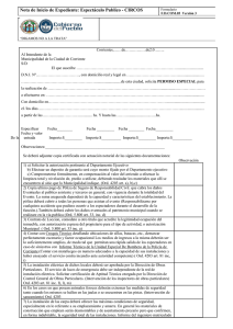 Nota de Inicio de Expediente: Espectáculo Publico