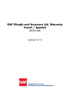 GAF Shingle and Accessory Ltd. Warranty French / Spanish