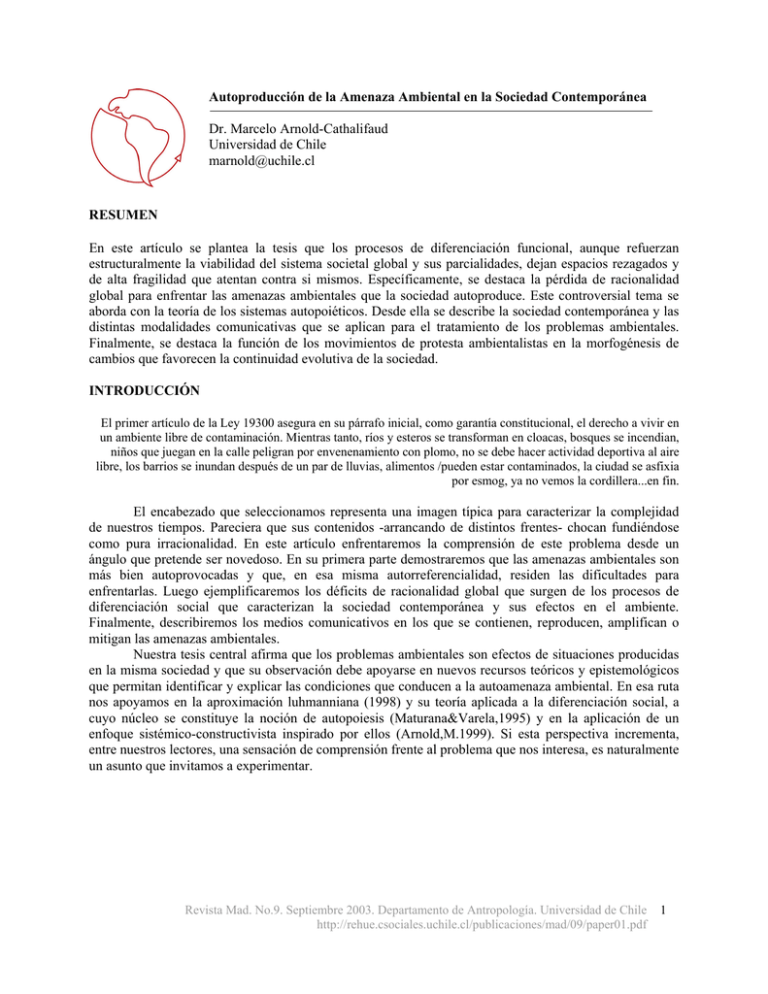 Autoproducci n De La Amenaza Ambiental En La Sociedad