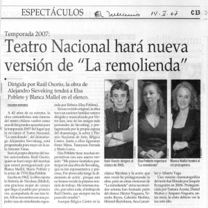 Teatro Nacional hará nueva versión de "La remolienda"