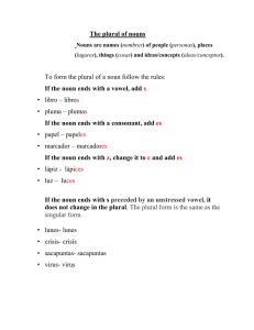 The plural of nouns To form the plural of a noun follow the rules: If
