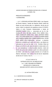 LA C. LICENCIADA ANTONIA PÉREZ ANDA, Juez Segundo de