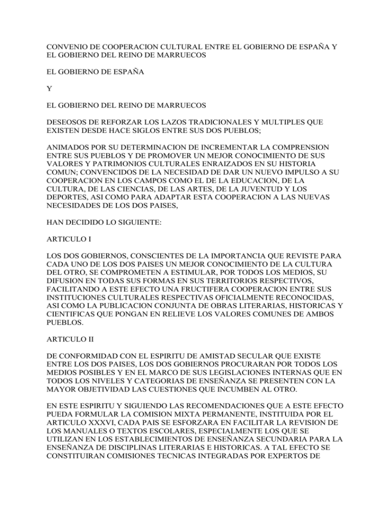 CONVENIO DE COOPERACION CULTURAL ENTRE EL
