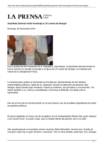 Asamblea General rindió homenaje a Lilí Lerena de Seregni