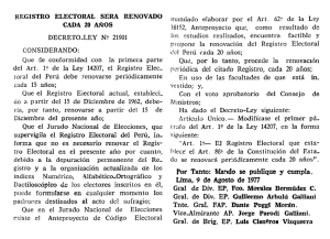 registro electoral sera renovado cada 20 años decreto-ley n