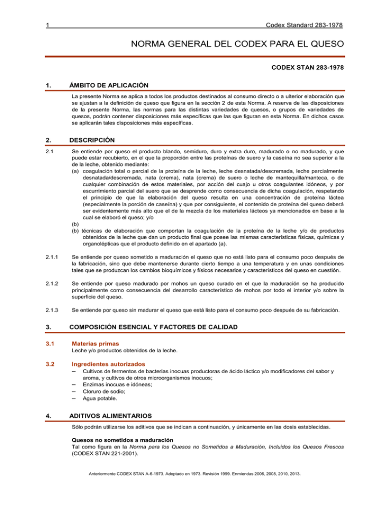 CODEX GENERAL STANDARD FOR CHEESE