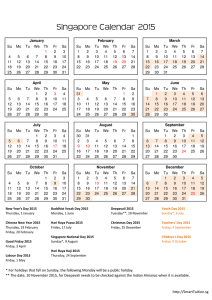 2015 Singapore Calendar with Holidays