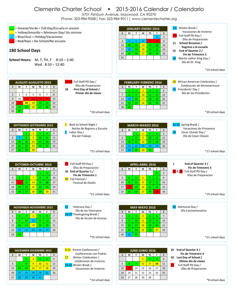 CCS Calendar 20152016 Student