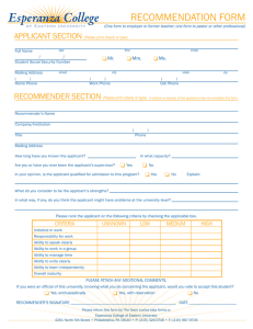 recommendation form - Esperanza College