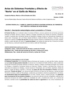Aviso de Sistemas Frontales y Efecto de "Norte" en el Golfo de México