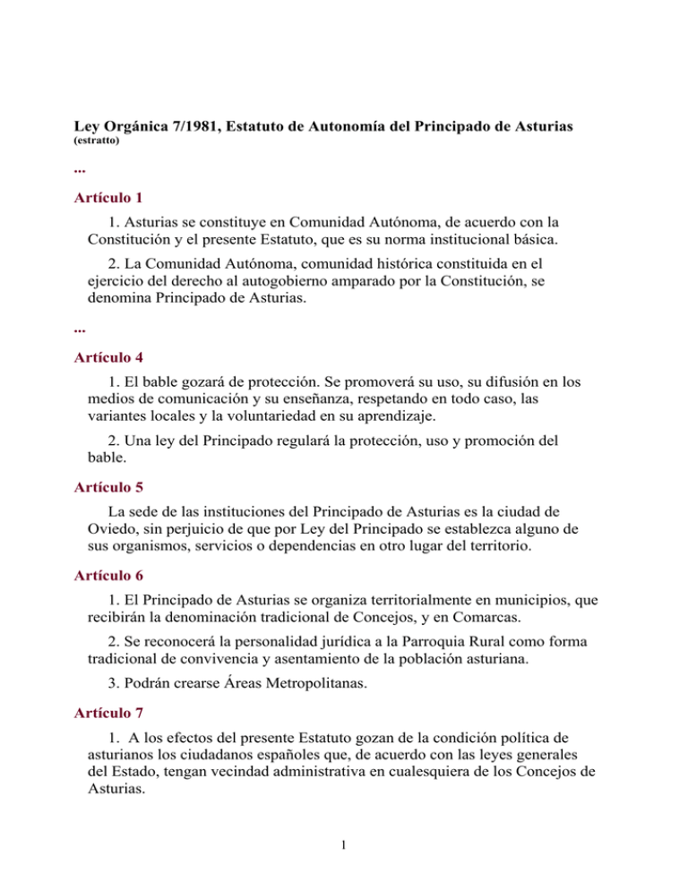 Ley Orgánica 7/1981, Estatuto De Autonomía Del Principado De