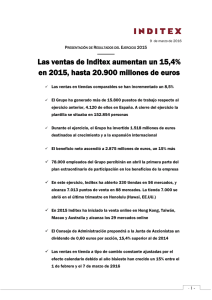 Las ventas de Inditex aumentan un 15,4% en 2015