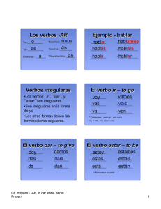 Los verbos -AR Ejemplo - hablar Verbos irregulares El verbo ir – to
