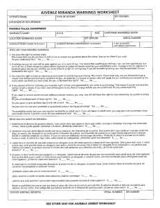 JUVENILE MIRANDA WARNINGS WORKSHEET