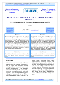 THE EVALUATION OF DOCTORAL THESIS. A MODEL PROPOSAL