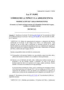 Ley Nº 19.092 CÓDIGO DE LA NIÑEZ Y LA ADOLESCENCIA