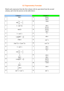 C2 Trigonometry Formulae Match each expression from the first