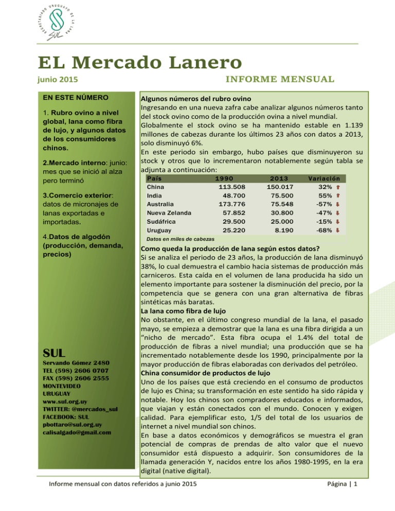 Informe Mensual Lana Junio 2015