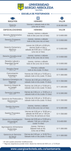 Tarifario Especializaciones - Universidad Sergio Arboleda Bogotá