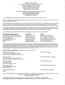 Page 1 NOTICE OF ELECTIONS The Cities of Wharton, El Campo