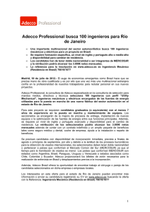 Adecco Professional busca 100 ingenieros para Río de Janeiro
