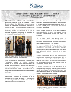 Banco Central de Costa Rica recibe premio a la Calidad por