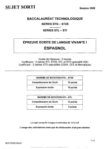 Sujet officiel complet du bac STG-ST2S Espagnol LV1