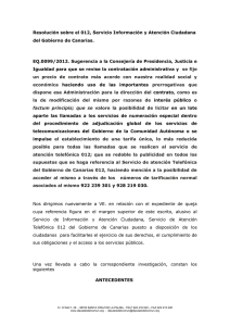 EQ-0099/2012. Resolución sobre el 012, Servicio Información y