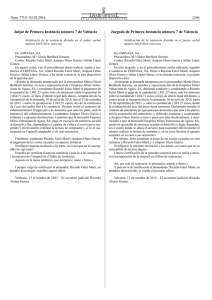 Notificació de la sentència dictada en el judici verbal número 1033